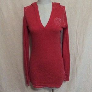 (M) Red PINK Long Sleeve Hooded Thermal